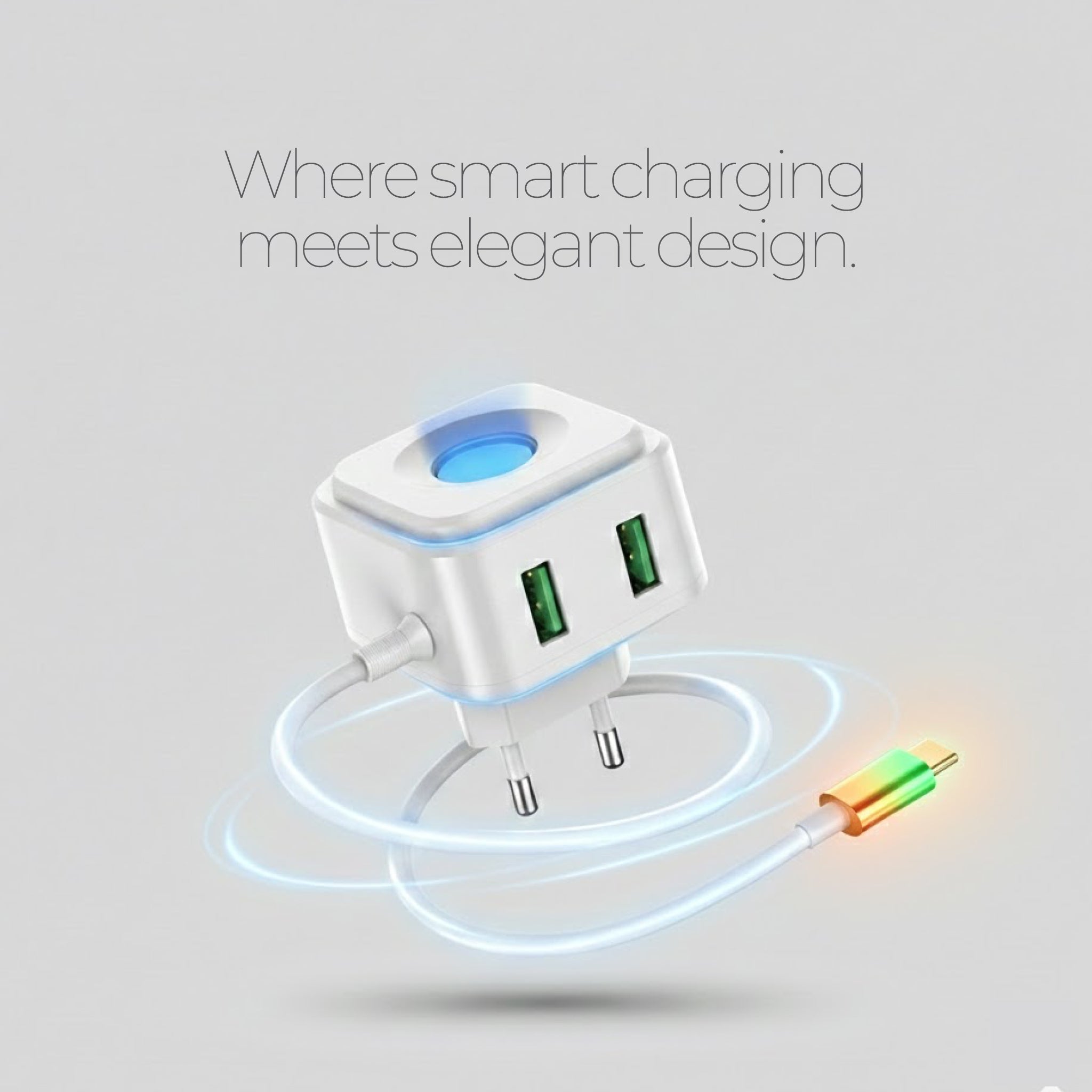 FMB Unicorn 20W 3-Port Fast Charger with Built-In Type-C Cable & LED Indicator