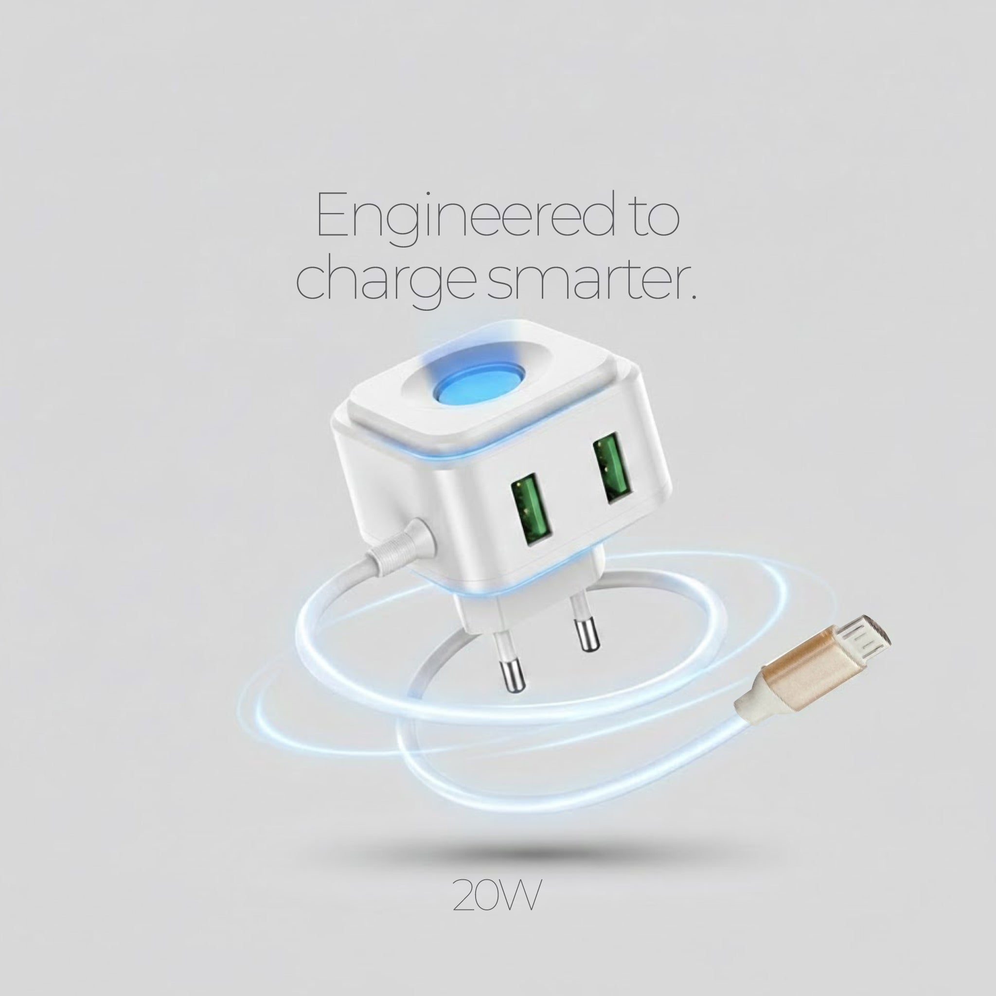 FMB Unicorn 20W 3-Port Charger with Built-In Micro-USB Cable & LED Indicator